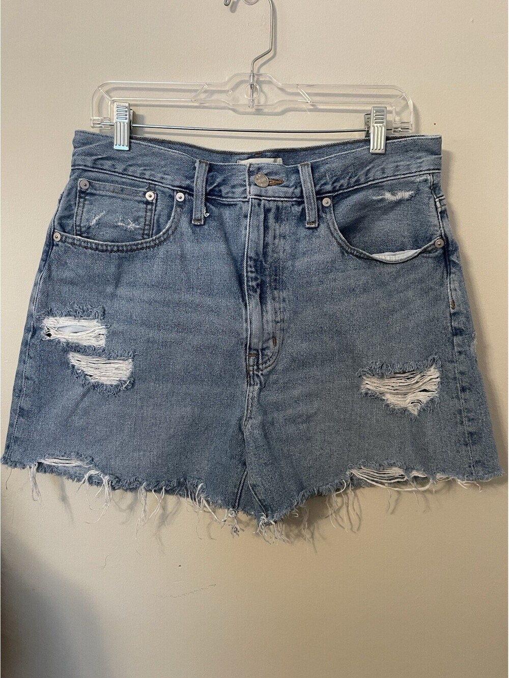 Madewell The Momjean Mom Jean Denim shorts  cut-off raw frayed hem 29